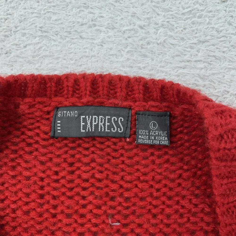 Vintage Gitano Express Sweater Vest Womens Large Red V Neck Plaid Knit 90s‎